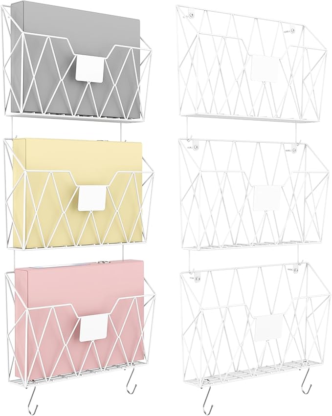 YBING Wall File Organizer White 6 Pack Mesh Hanging File Holder Organizer Metal by YBING