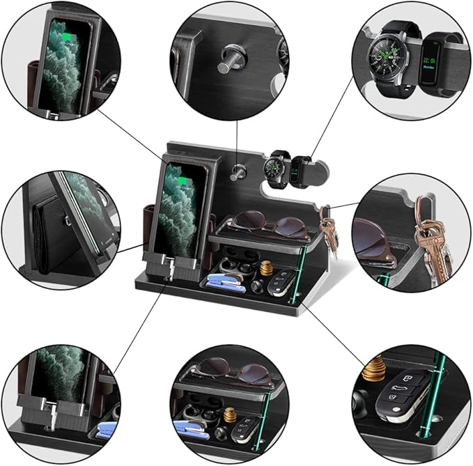 Gifts for Men Bedside Organiser Wood Phone Docking Station Dad Birthday Gifts - Image 2