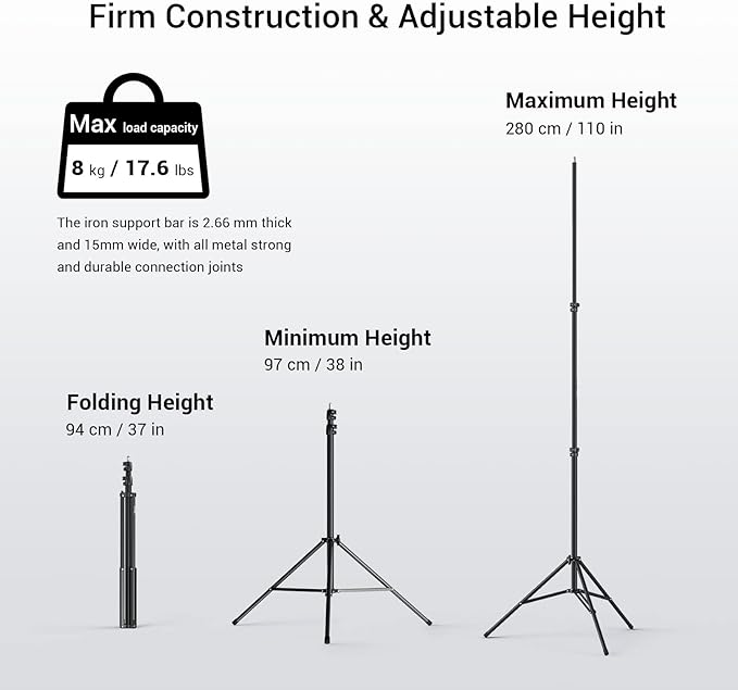 SMALLRIG Photography Light Stand 110"/9.2ft/280cm, Air-Cushioned Aluminum Photo - Image 2