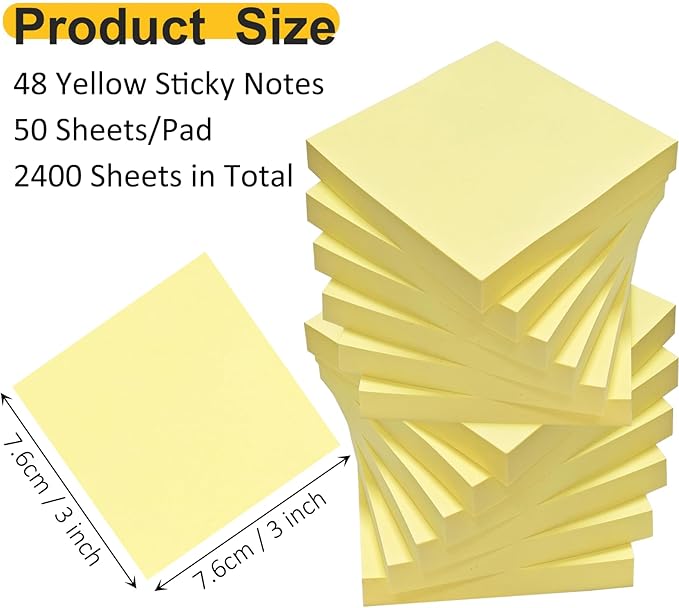 48 Pack 2400 Sheets Sticky Notes 3x3, 8 Colors Sticky Note Pads, Colored Sticky - Image 2