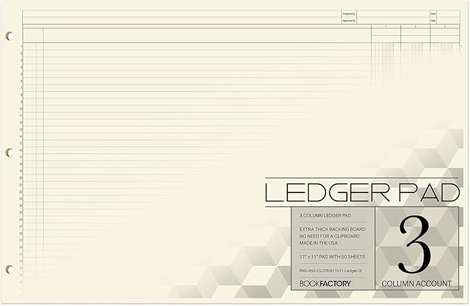 BookFactory Ledger Pad/Large 3 Column Accounting Ledger Columnar Pads by BookFactory