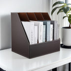 KINGFOM 4-Slot Wood Leather Document Files Holder Rack Stand Desk Files - Image 6