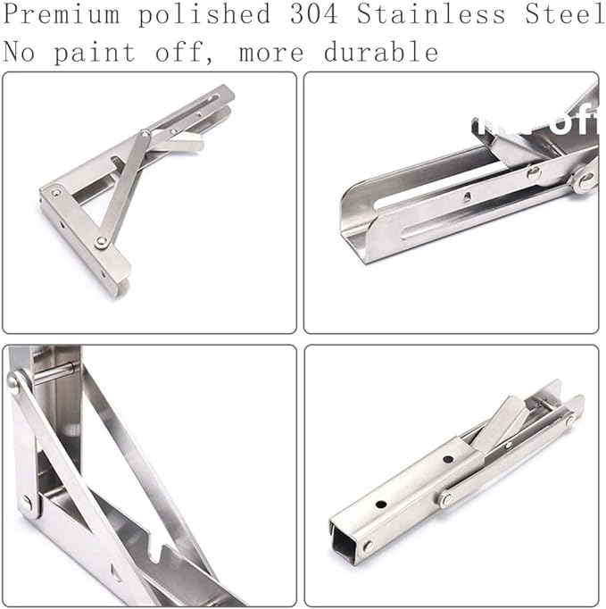 Folding Shelf Brackets, Max Load 300 lb, Heavy Duty Stainless Steel Collapsible - Image 4