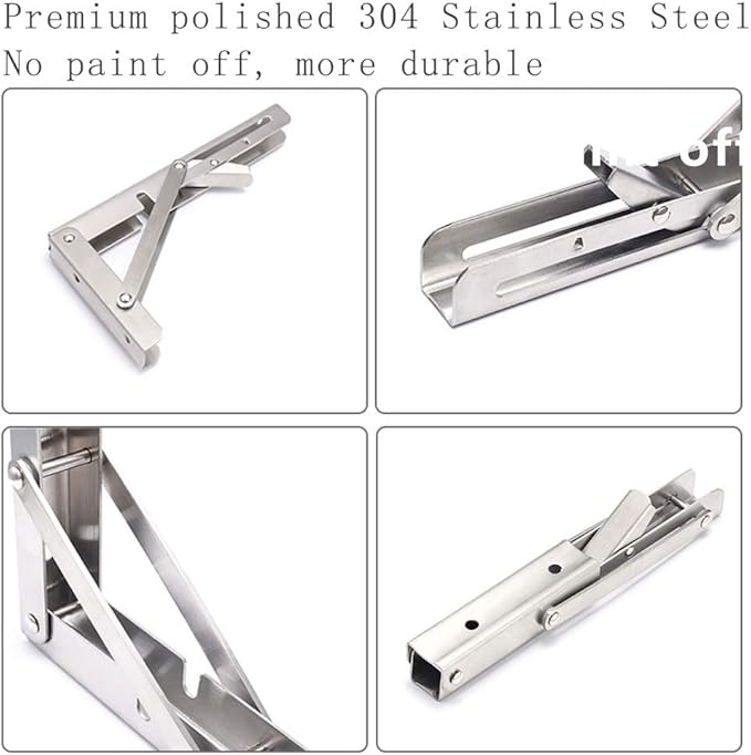 Folding Shelf Brackets, Max Load 300 lb, Heavy Duty Stainless Steel Collapsible - Image 4