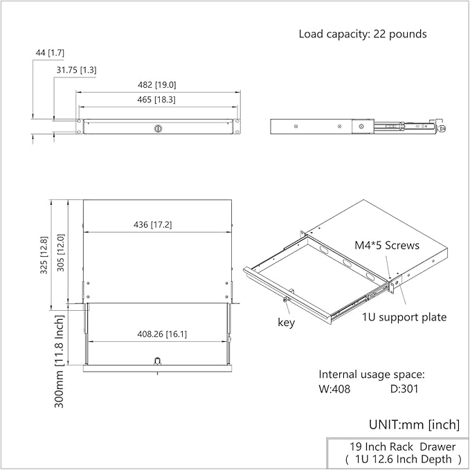 QiaoYoubang 1U Server Cabinet Case 19 Inch Rack Mount Lockable Drawer - Image 4