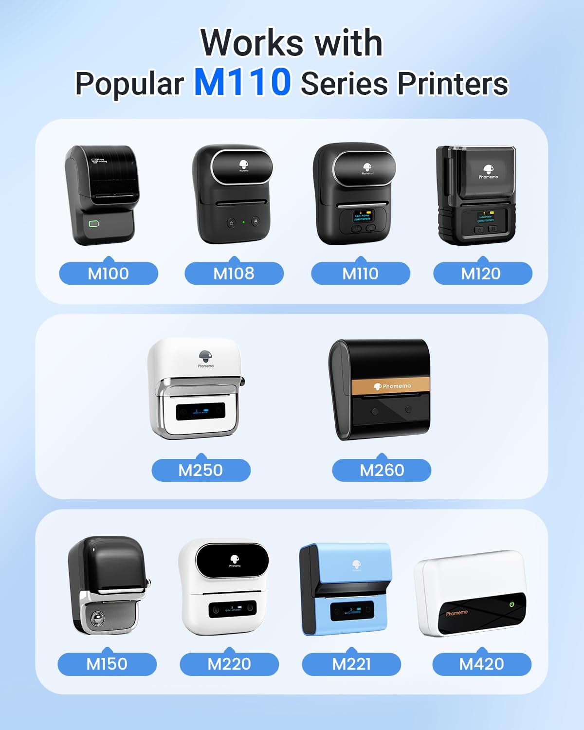 Phomemo M110 Labels, 1110 Pcs 1.57'' x 0.59'' (40x15mm) | for M110 M100 M220 M221 M120 M200 Label Printer, 370 Labels/Roll, for Small Price Tag, Mailing,Address,Shipping,Barcode