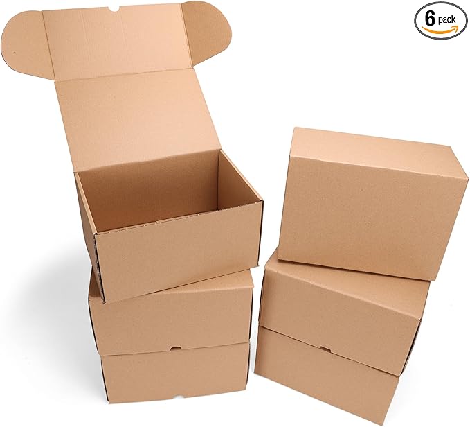 PHAREGE 10x7x5 inch Shipping Boxes 6 Pack Brown, Tab Lock Tuck Top Mailer Boxes by PHAREGE