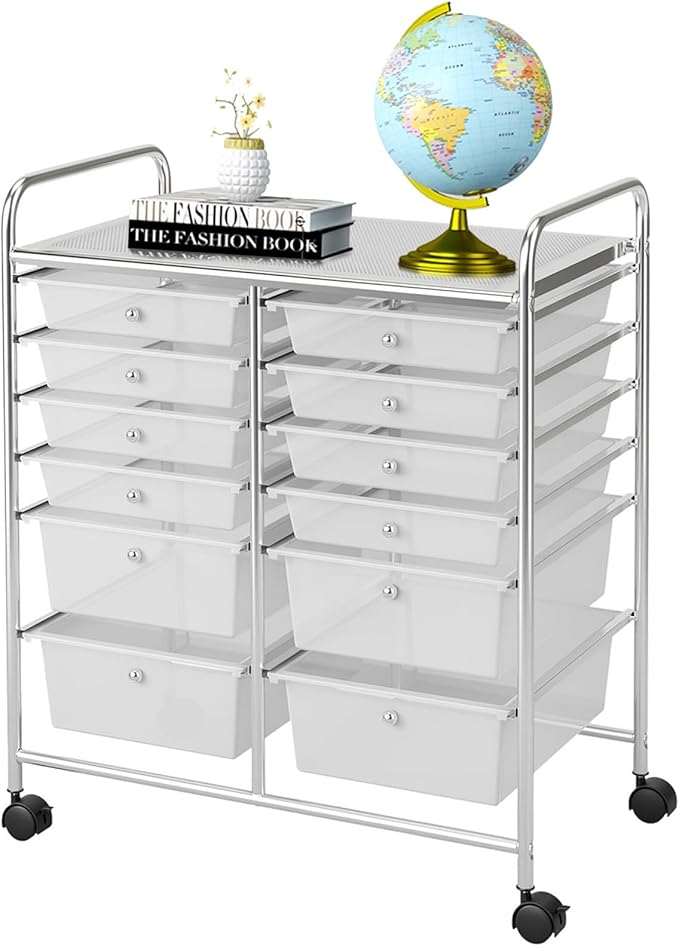 Happygrill 12-Drawer Rolling Storage Cart, 2 Sizes Plastic Drawers & Metal Shelf by HAPPYGRILL