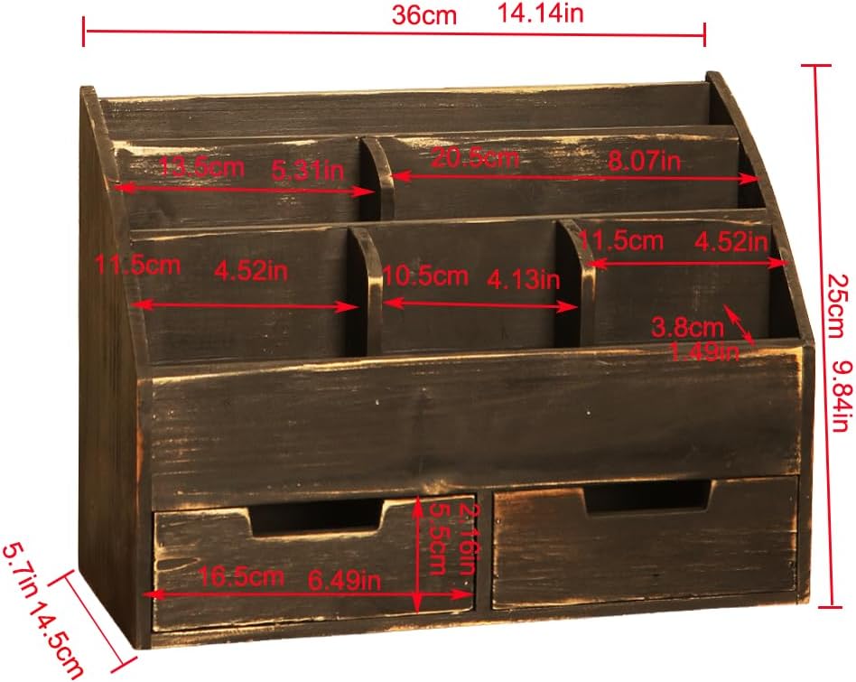 Rustic Black Wooden Desk Organizer