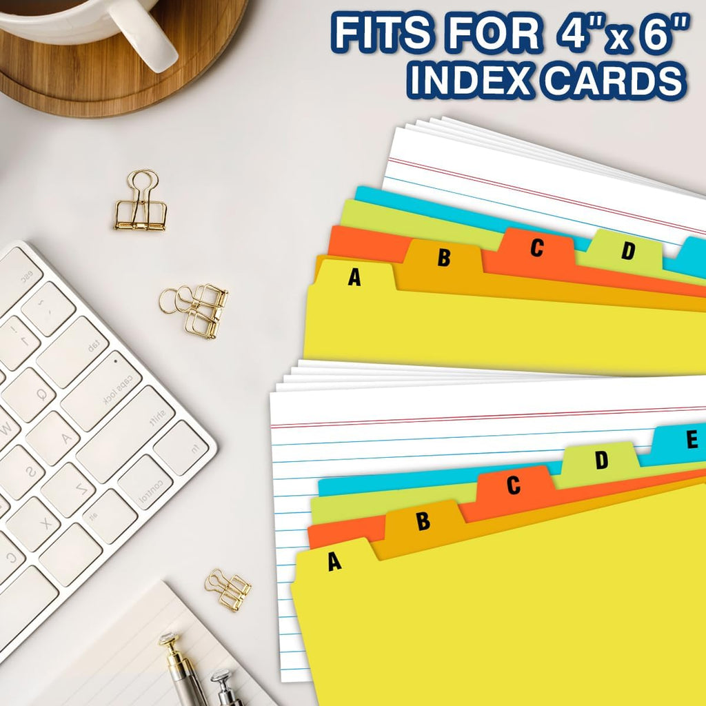 Chell 4"x6" Plastic Index Card Dividers, Primary Colors, 25 Pack | Heavyweight, A-Z, Made of Polypropylene, Alphabetical Stickers, Blank Stickers