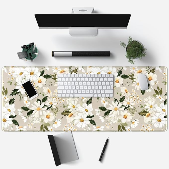 Daisy Floral Daisies Large Mouse Pad Watercolor Flowers Desk Mat, Washable - Image 3