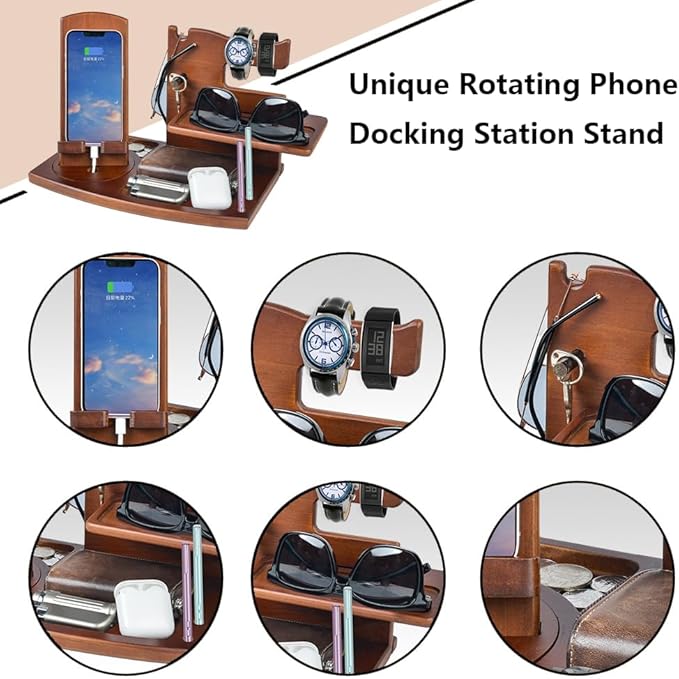 Gifts for Men, Fathers Day Wood Phone Docking Station for Dad, Desk or - Image 3