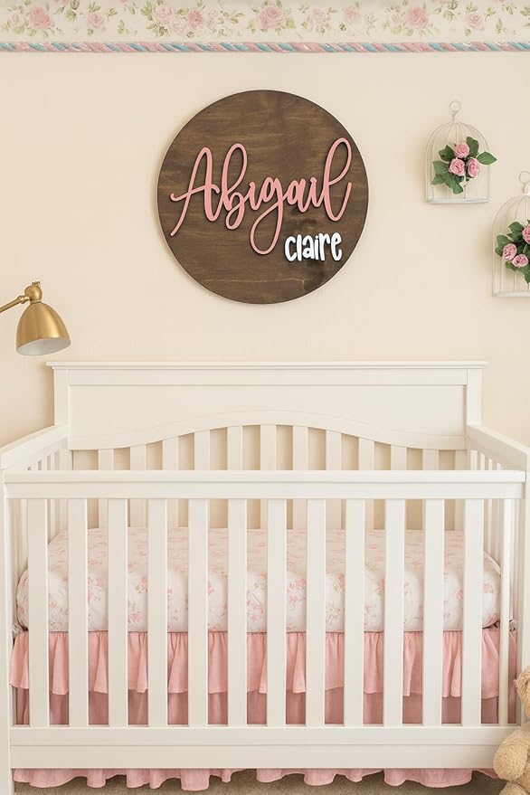 Custom Round Nusery Name Sign, Personalized 3D Baby Name Announcement Sign - Image 4