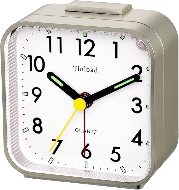 Tinload Small Battery Operated Analog Travel Alarm Clock Silent Non Ticking - Image 2