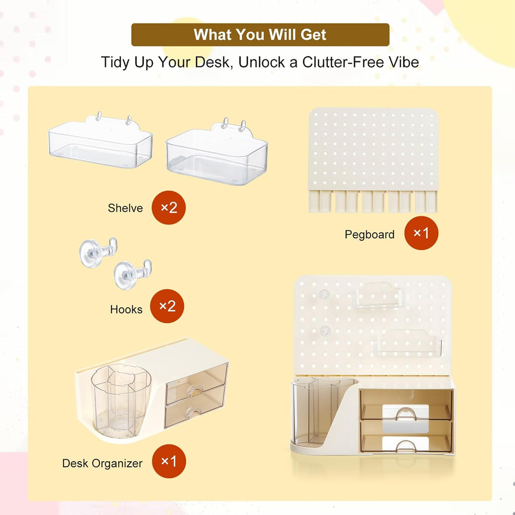 comix desk organizer with 2 drawer, beige 360°, package contents
