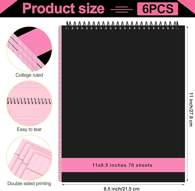 Resurhang 6 Pcs Legal Pad Top Spiral Bound Notebook 70 Sheets Double Sided - Image 2