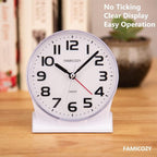 FAMICOZY 4.5" No Ticking Analog Alarm Clock, Silent Readable - Image 2