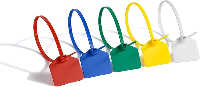 8 in Marker Nylon Cable Ties, Plastic Water Proof Tags, Self-Locking Written-on by QSFPTEK