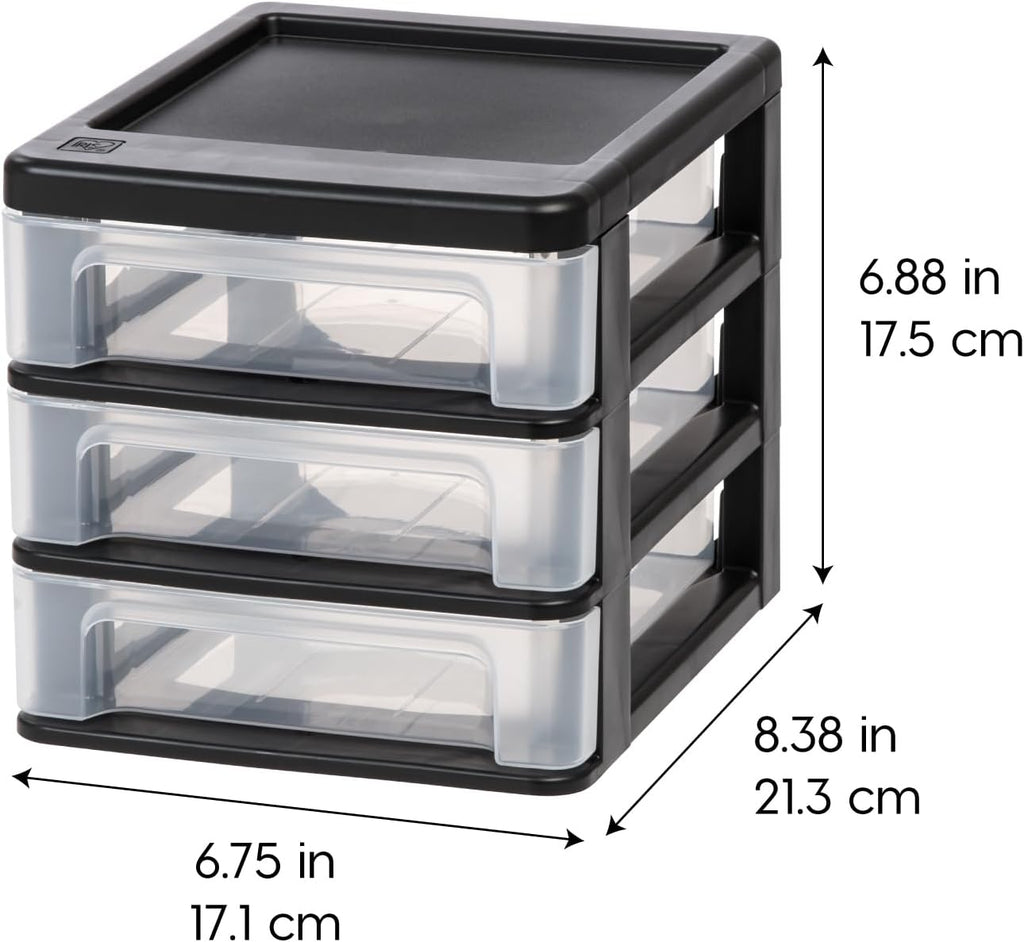 iris usa 4-pack, 3-drawer small plastic stacking desktop, close-up detail