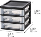 iris usa 4-pack, 3-drawer small plastic stacking desktop, close-up detail