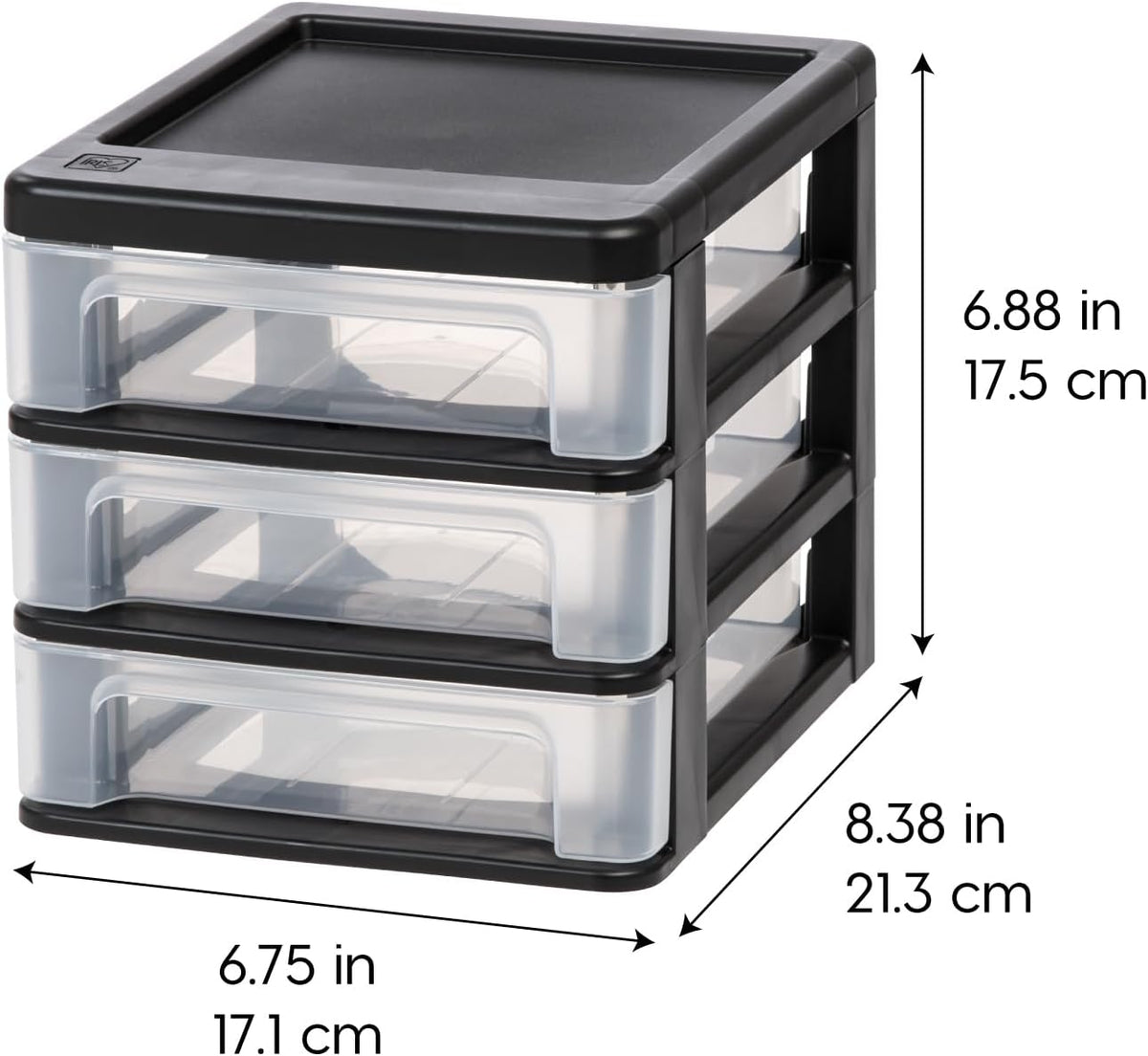 iris usa 4-pack, 3-drawer small plastic stacking desktop, close-up detail