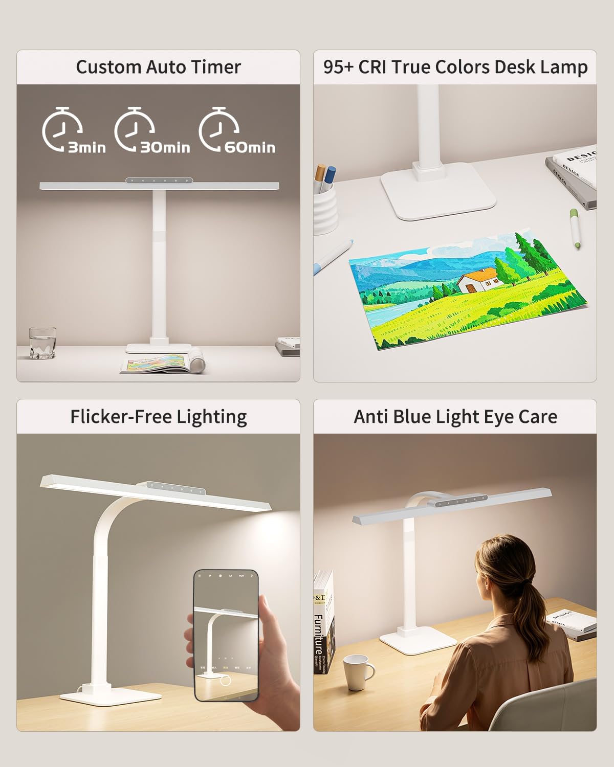 LED Desk Lamp with Base, 24W Super Bright Tall Desk Light for Home Office
