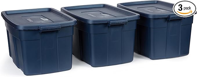Rubbermaid Roughneck Tote 31 Gal, 3 Pack, Made in USA, Dark Indigo Metallic by Rubbermaid