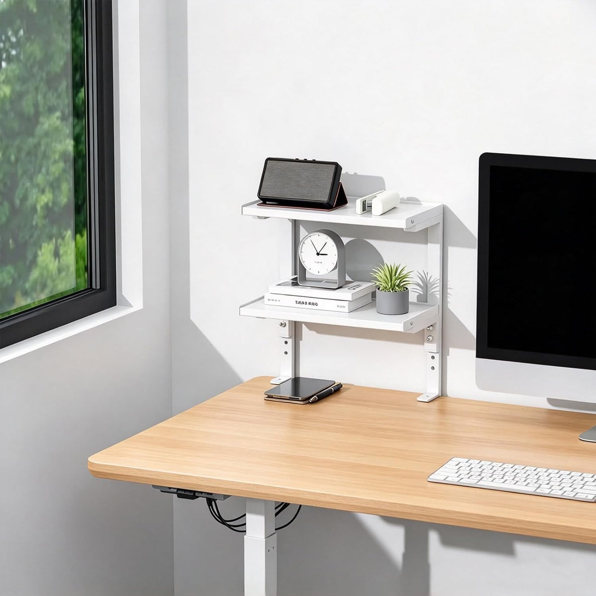 Spacrea 2 Tier Clamp on Desk Shelf (White)