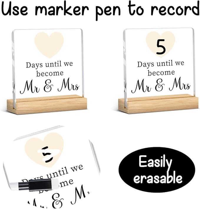 Wedding Engagement Gifts for Couples, Funny Wedding Countdown Acrylic Sign - Image 2