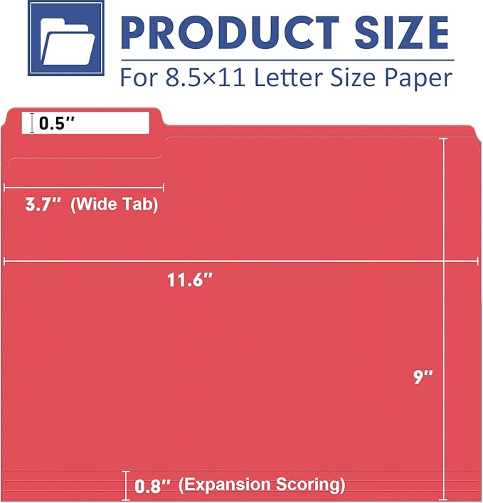 File Folder, PANDRI 120 Pack File Folder, 1/3 Cut Tab, Letter Size, Filing - Image 2