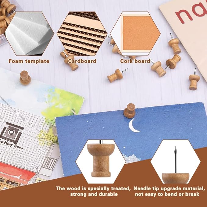 50 Pcs Wooden Push Pins, Decorative Thumb Tacks, Push Pins - Image 4