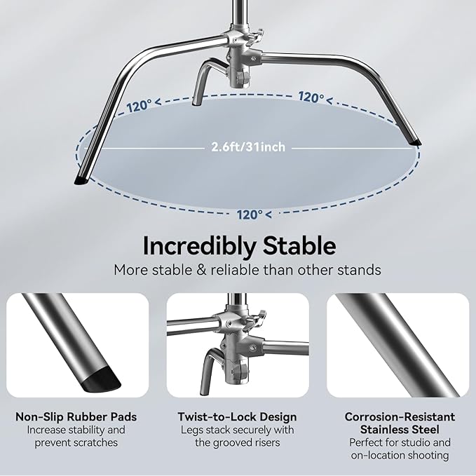 2 Pack Photography C Stand: 100% Stainless Steel - Image 6