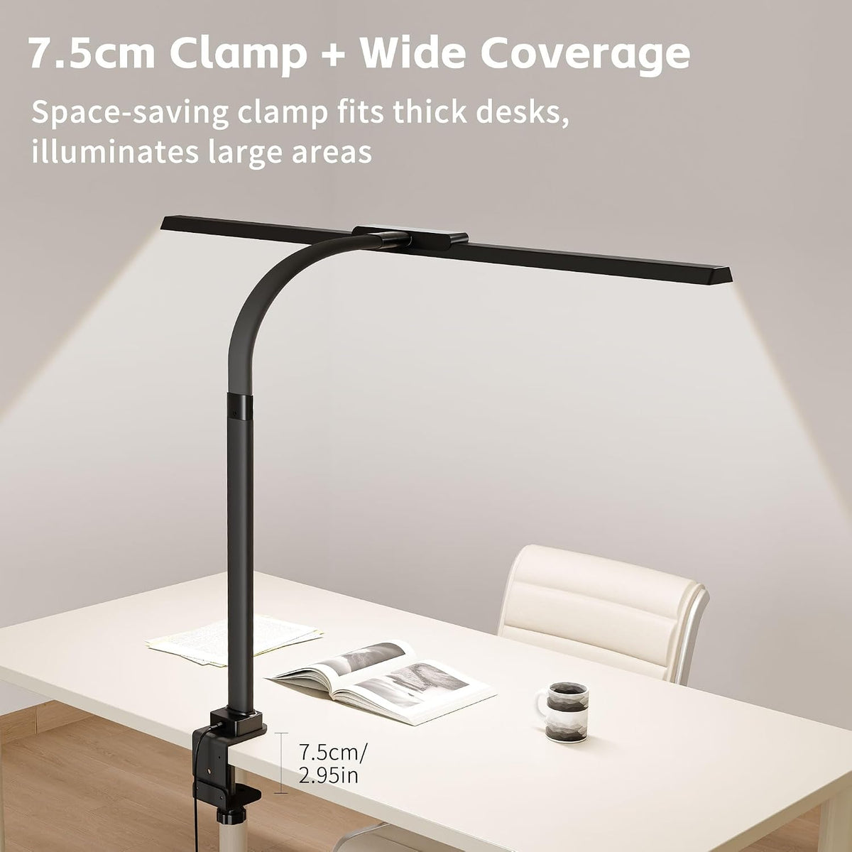 LED Desk Lamp with Clamp for Home Office, 24W Super Bright Tall Desk Light