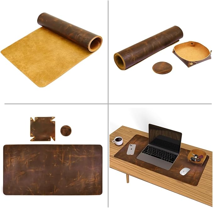 Elizo Real Leather Desk Mat Set Large Desk Cover Desk Blotter Protector - Image 6