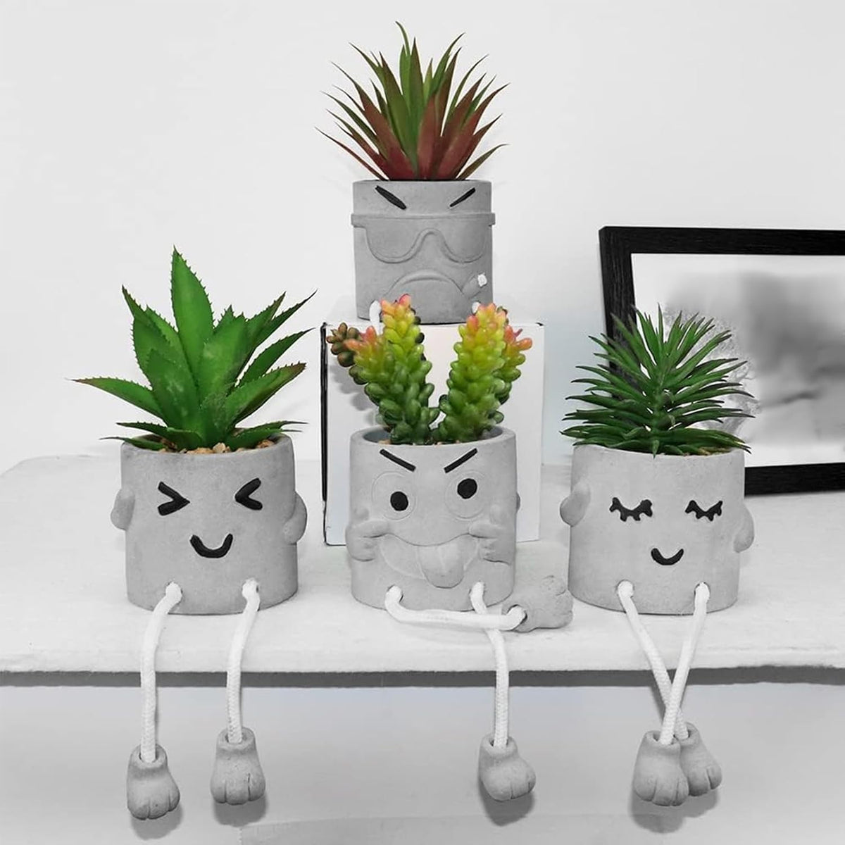 MAKHOT Artificial Succulents Potted Plant Set, Faux Succulents Office Decorat...