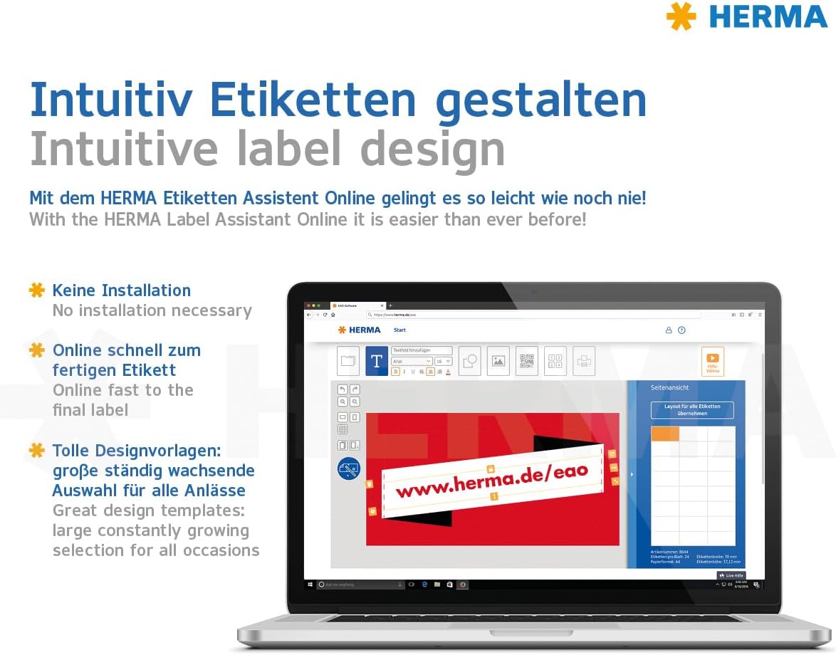HERMA Self Adhesive Removable Multi-Purpose Labels, 48 Labels Per A4 Sheet, 1200 Labels for Printers, Small, 63.5 x 16.9 mm (10005)