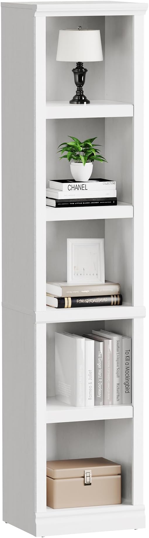 blini 5-Shelf Narrow Bookcase White Wooden Tall Bookshelves Floor Standing - Image 7