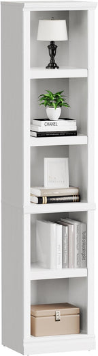 blini 5-Shelf Narrow Bookcase White Wooden Tall Bookshelves Floor Standing - Image 7