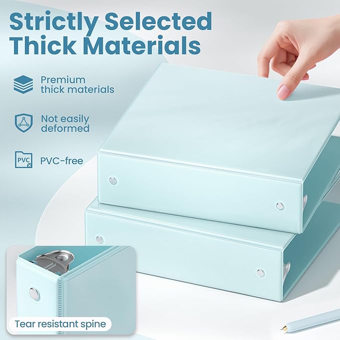 SUNEE 3 Ring Binder 2 Inch 1 Pack, Pastel Blue - Image 4