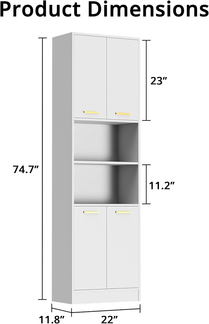 Cozy Castle Kitchen Pantry Cabinet, 4 Doors Open Countertop Utility Hutch - Image 2