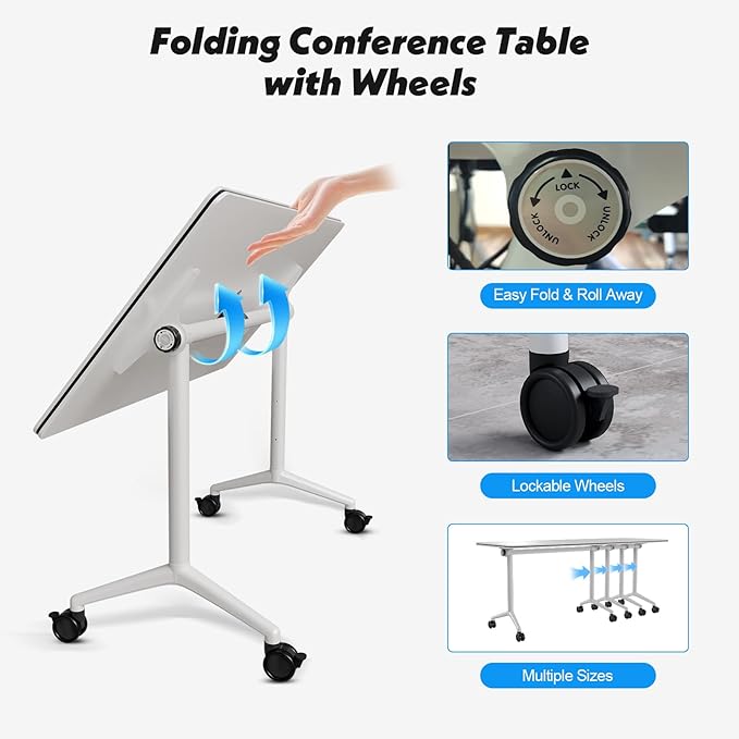 Goakwwuz Conference Room Table, Folding Conference Tables, Thicken Grey Tabletop - Image 3