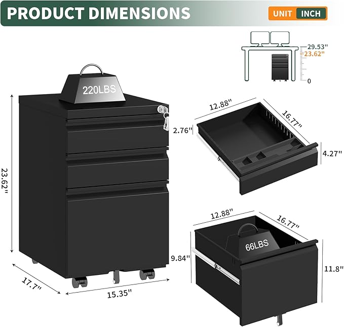 TEEALUBAN 3 Drawer File Cabinet - Image 2