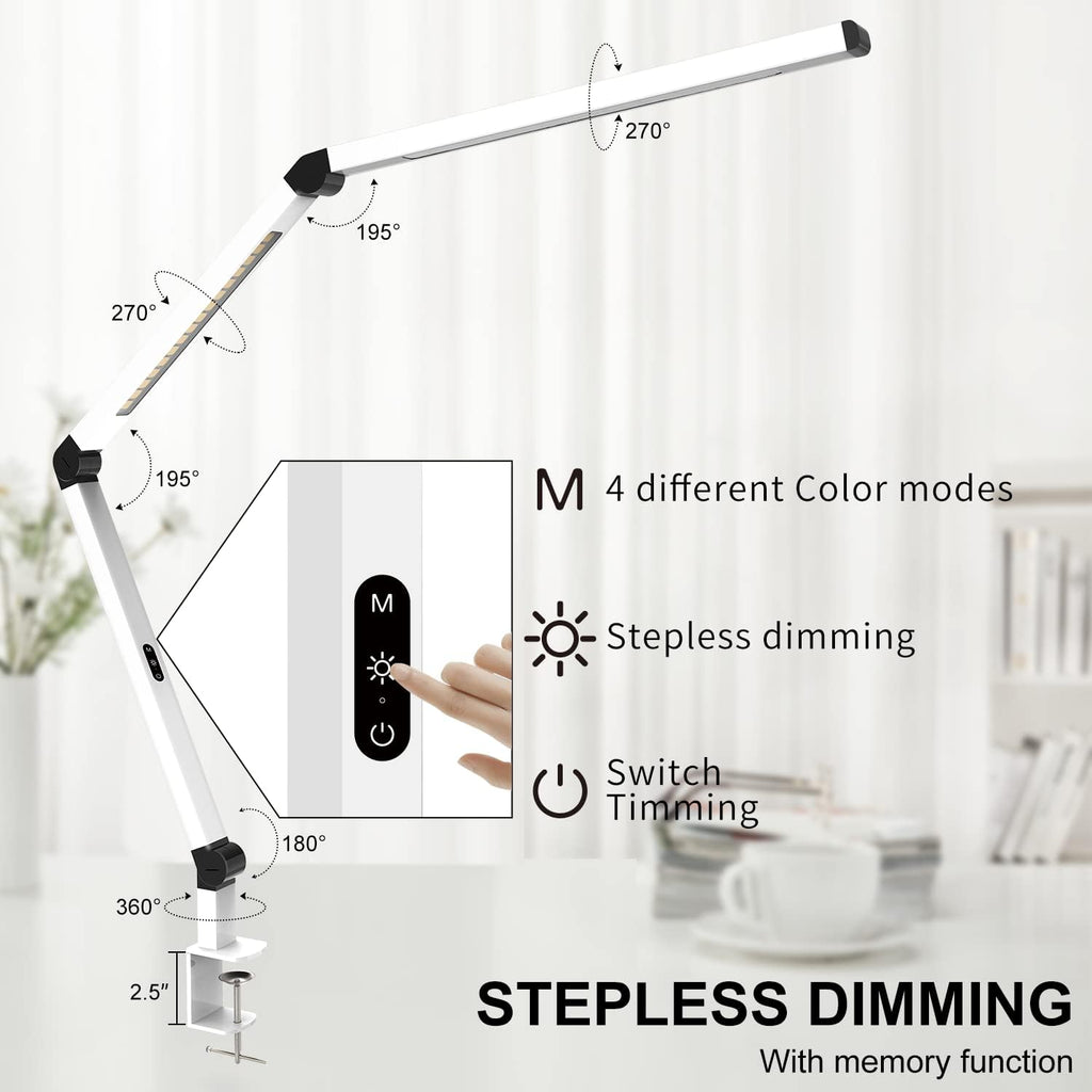 micomlan led desk lamp with clamp, dual light, close-up detail