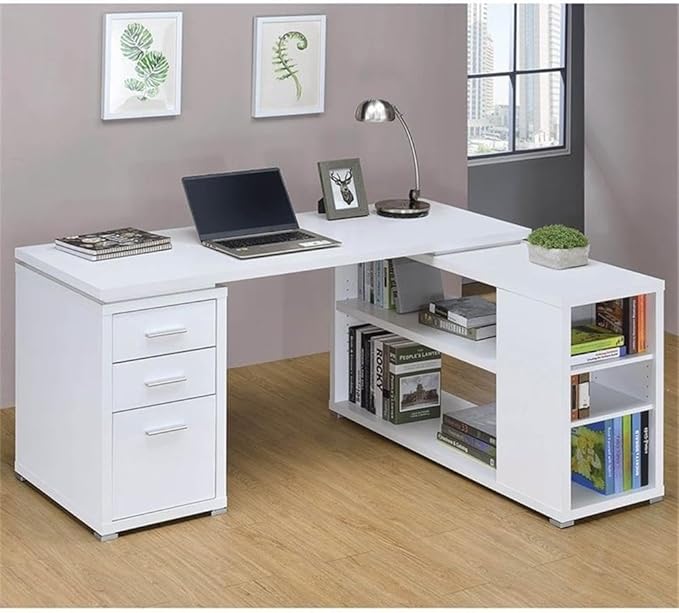Pemberly Row L Shape Corner Storage Desk in White, Letter/Legal File, 5 - Image 2