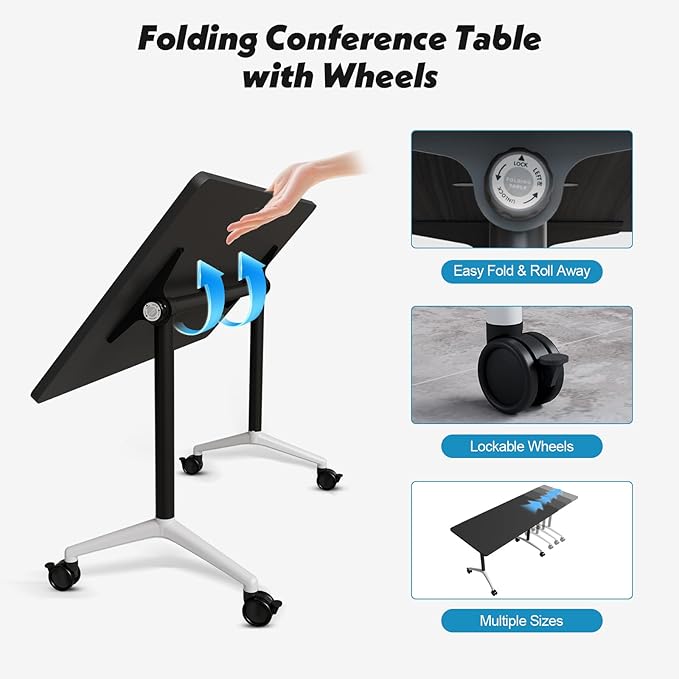 Goakwwuz Conference Room Table, Folding Conference Tables, Thicken Grey Tabletop - Image 3