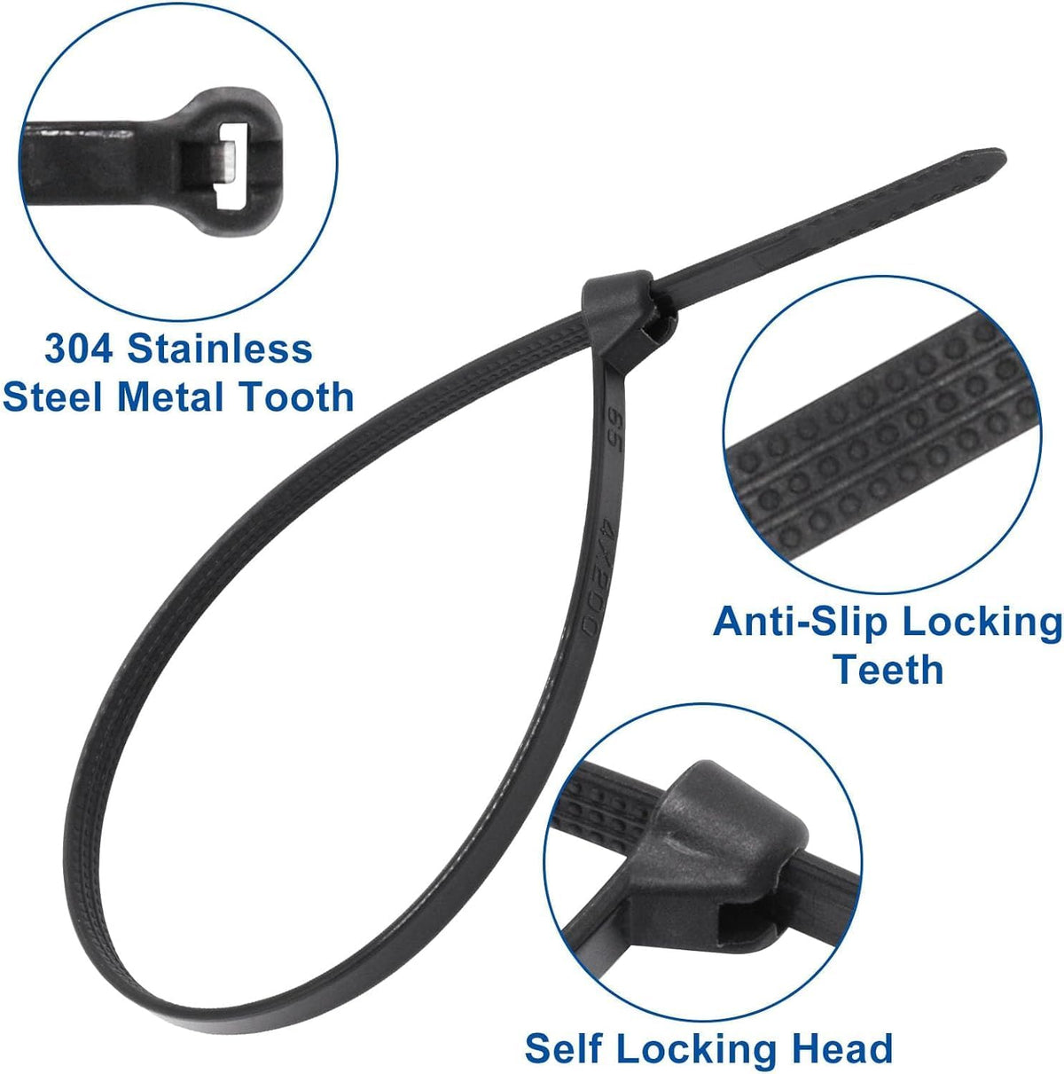 500pcs Push Mount Zip Ties Assorted Sizes, 4+6+8+10+12inch Cable Zip Tie with...