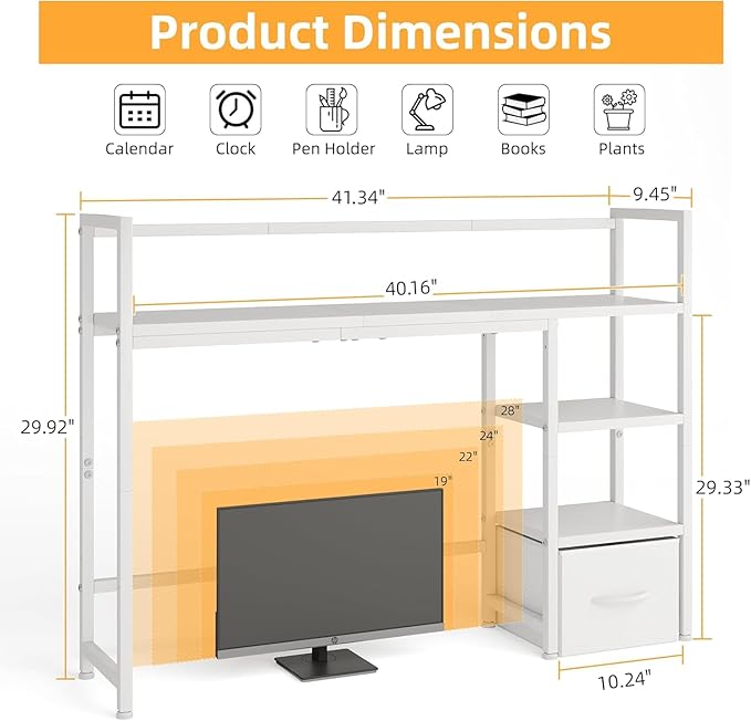 Desk Shelf with Drawer, 41.3" Desktop Organizer Shelf, Desk Hutch - Image 3