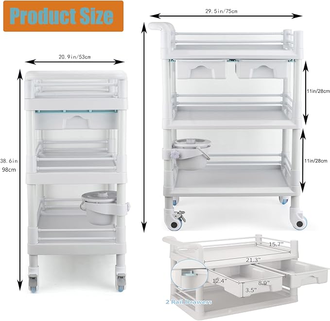 Rolling Utility Cart, Qiwey Medical Utility Cart - Image 3