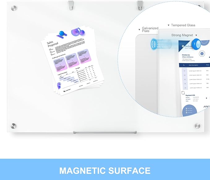 36 x 24 Inches Glass Whiteboard, Magnetic Glass Dry Erase Board - Image 4
