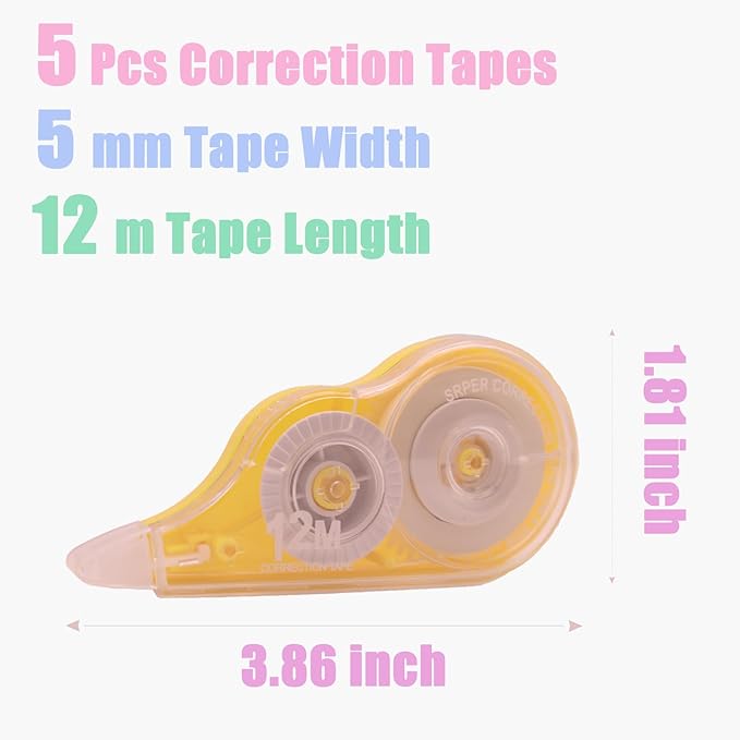 Tramboo 5 Pcs 39.4 Ft Colorful Correction Tape, Teacher Supplies, Office and - Image 2